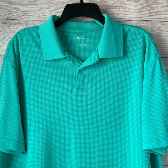Marc Edwards Teal Polo Short Sleeve Shirt Grid Check Pattern Size L - Picture 2 of 11